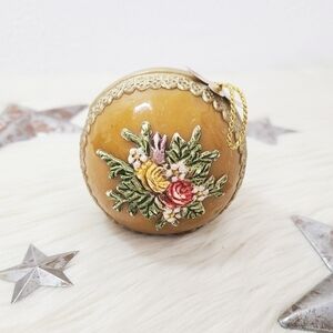Vintage West Germany wax floral ball ornament yellow gold